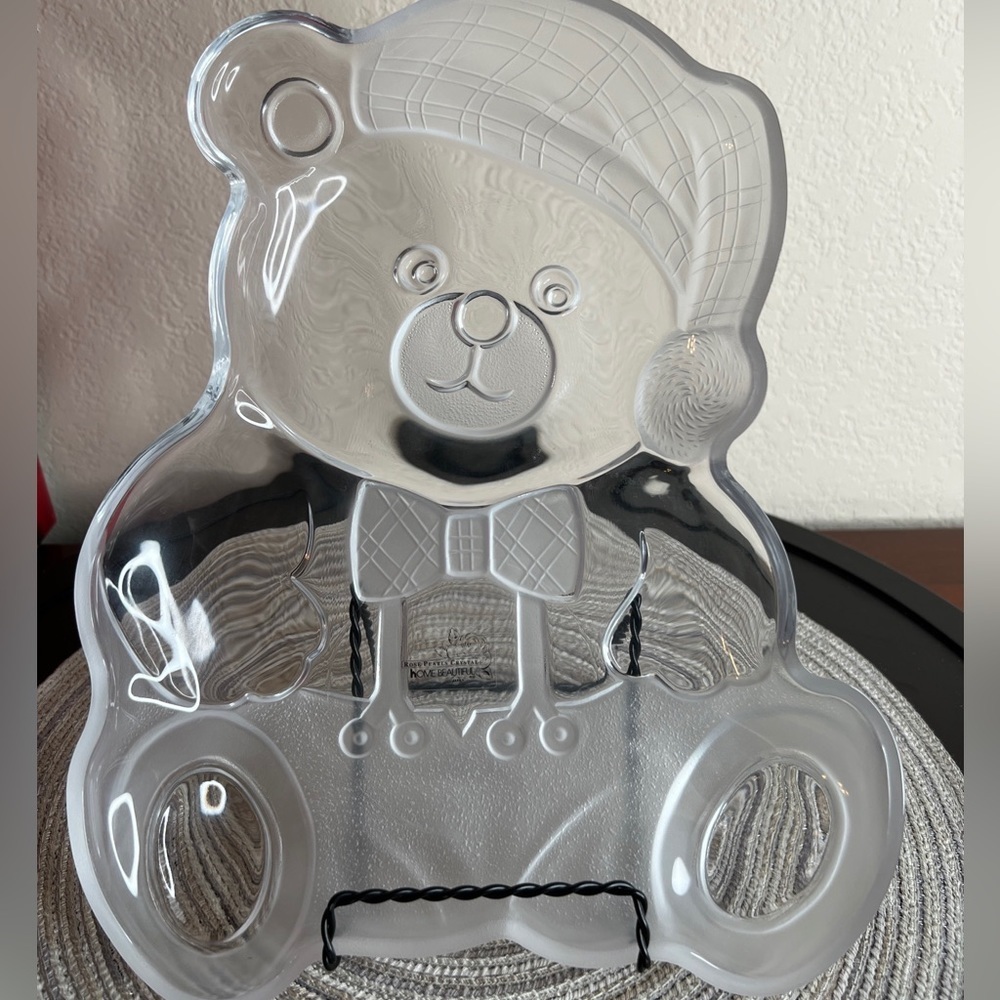Home Beautiful Santas Helper Serving Crystal Dish Platter Holiday Christmas Bear